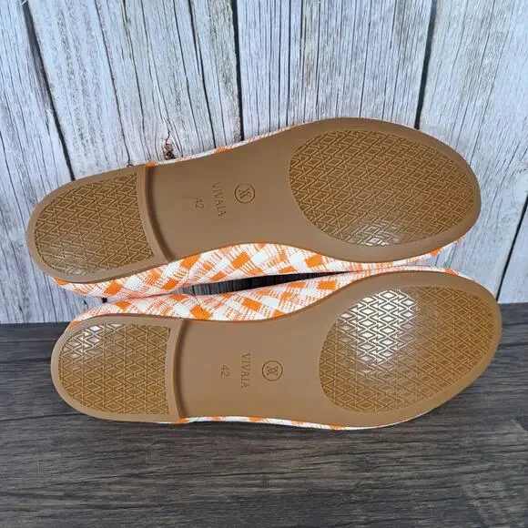 Vivaia Claire Round Toe Ballet Flats Women’s Sz 10.5 EU42 Citrus Orange Gingham - Picture 8 of 8